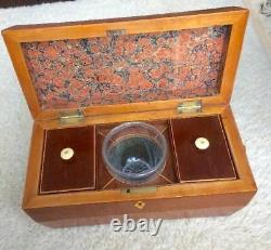 William IV Tea Caddy Antique Mahogany with Glass Greek Key Blending Cup