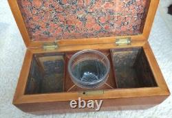 William IV Tea Caddy Antique Mahogany with Glass Greek Key Blending Cup