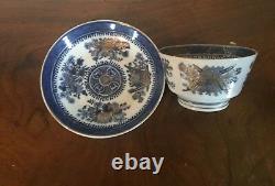 X Large Antique Chinese Export Porcelain Tea Cup & Saucer Blue & White 19th c