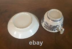 X Large Antique Chinese Export Porcelain Tea Cup & Saucer Blue & White 19th c