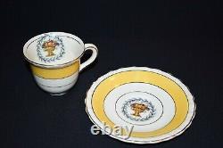 Yellow Myott Staffordshire Urn and Fruit Teacup saucer set of 10 c1940