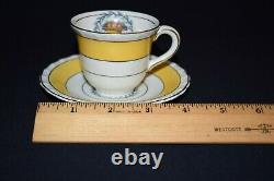 Yellow Myott Staffordshire Urn and Fruit Teacup saucer set of 10 c1940